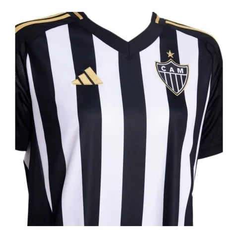 Camisa Atlético Mineiro I 25/26 - Torcedor Adidas Feminina - Preta com listras branca com detalhes em amarelo