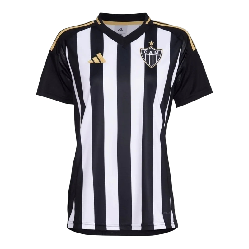 Camisa Atlético Mineiro I 25/26 - Torcedor Adidas Feminina - Preta com listras branca com detalhes em amarelo