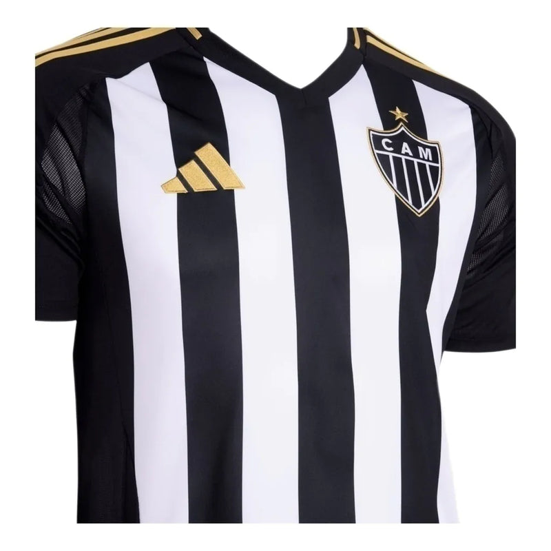 Camisa Atlético Mineiro I 25/26 - Torcedor Adidas Masculina - Preta com listras brancas com detalhes em amarelo e Com Patrocínio