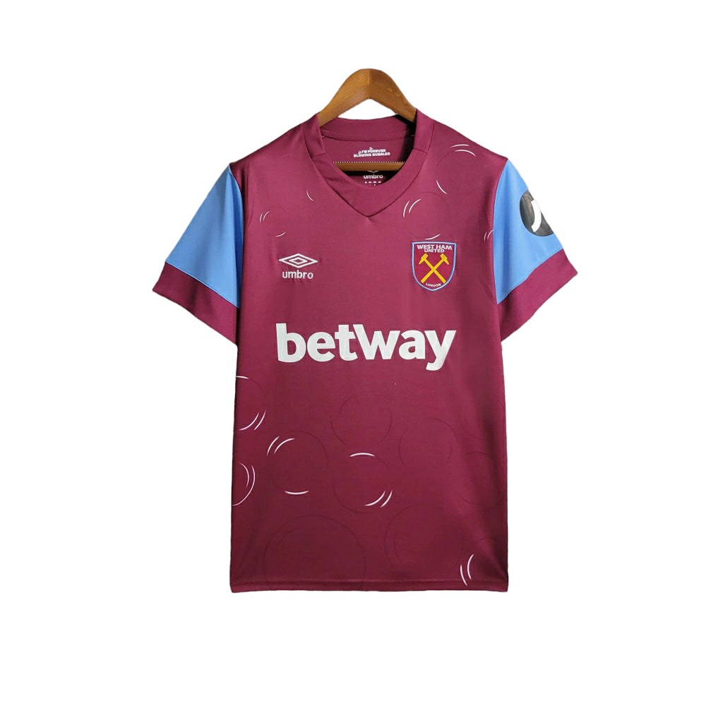 Camisa West Ham I 23/24 - Torcedor Umbro Masculina - Vinho com detalhes em azul e branco