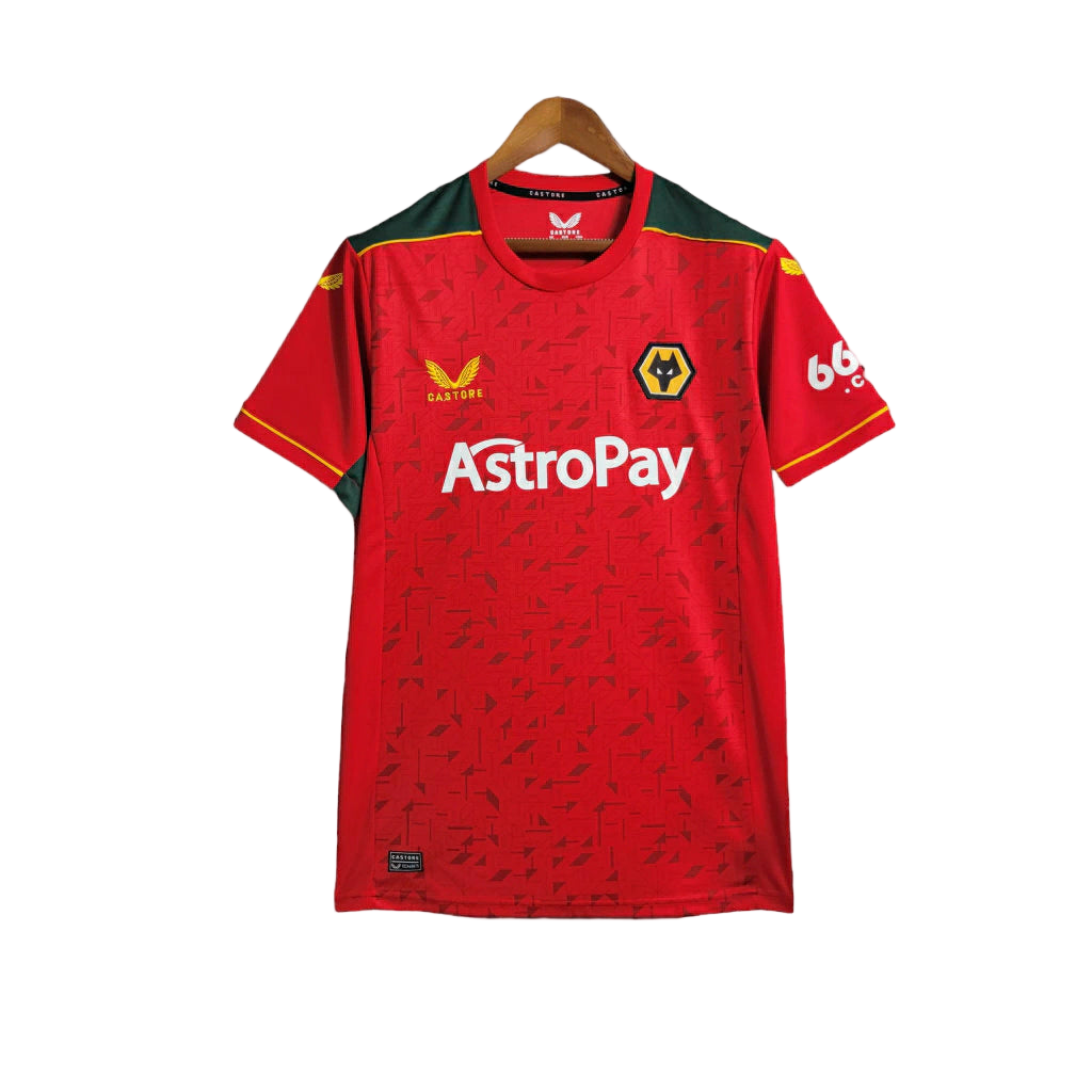 Camisa Wolverhampton II 23/24 - Torcedor Castore Masculina - Vermelha com detalhes em amarelo e branco