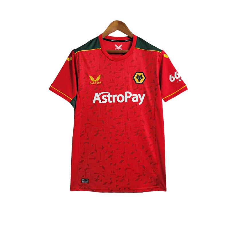 Camisa Wolverhampton II 23/24 - Torcedor Castore Masculina - Vermelha com detalhes em amarelo e branco