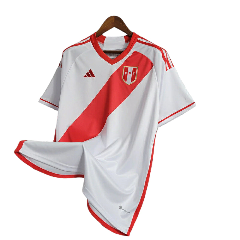 Camisa Seleção Peru I 23/24 - Torcedor Adidas Masculina - Branca com detalhes em vermelho