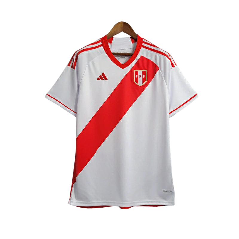 Camisa Seleção Peru I 23/24 - Torcedor Adidas Masculina - Branca com detalhes em vermelho