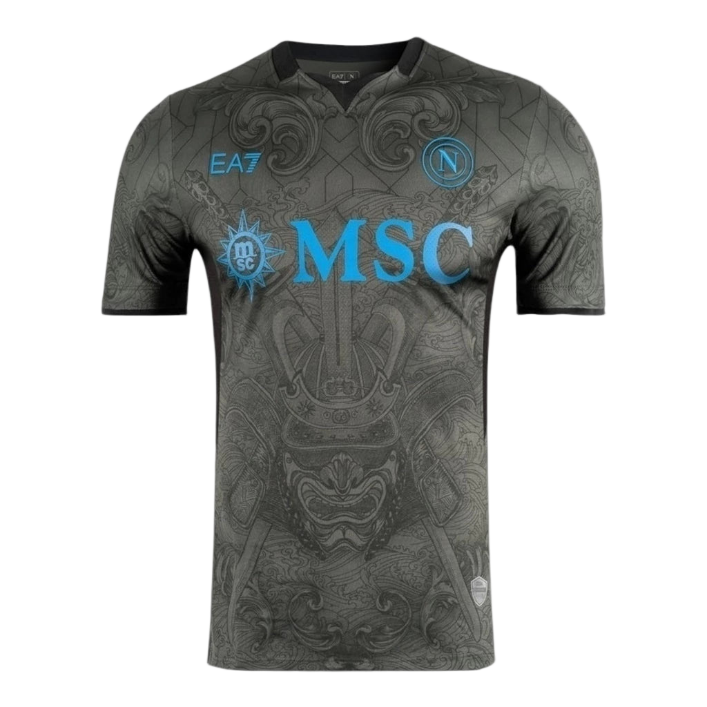 Camisa Napoli III 24/25 - Torcedor EA7 Masculina - Cinza com detalhes em azul e preto