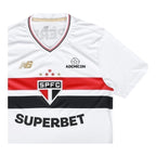 Camisa São Paulo I 25/26 - Torcedor New Balance Masculina - Branca com detalhes em vermelho e preto