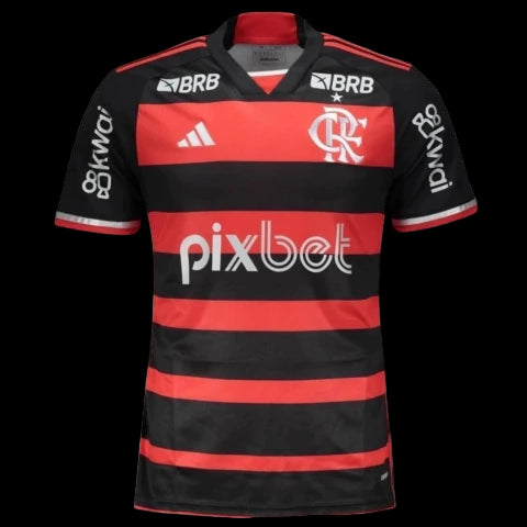 Camisa Flamengo I 24/25 - Torcedor Adidas Masculina - Preta e vermelha com Patrocínio