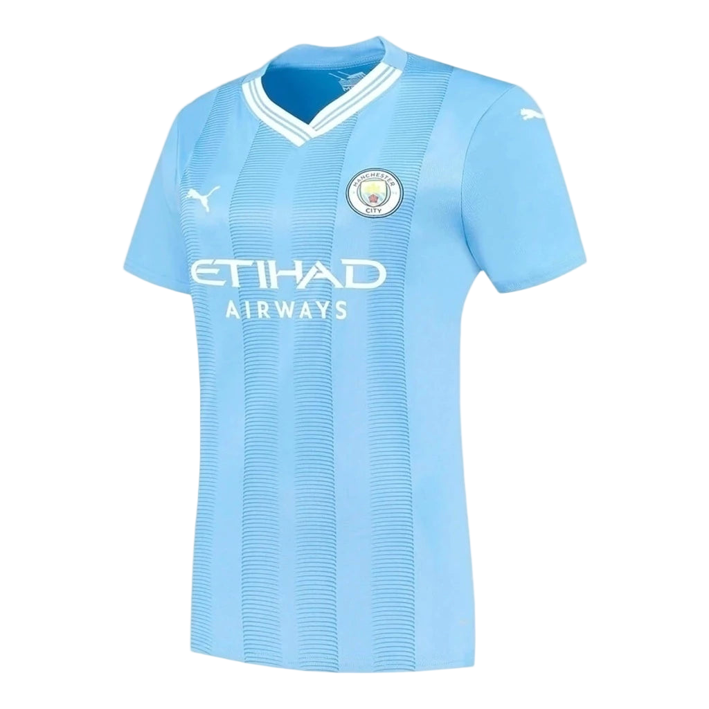 Camisa Manchester City I 23/24 - Torcedor Puma Feminina - Azul com detalhes em branco