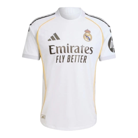 Camisa Real de Madrid I 25/26 - Torcedor Adidas Masculina - Branca com detalhes em cinza e amarelo