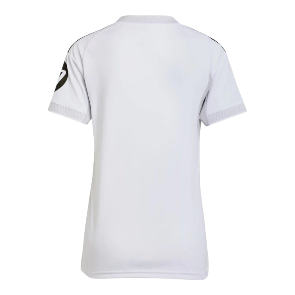 Camisa Real de Madrid I 25/26 - Torcedor Adidas Feminina - Branca com detalhes em cinza e amarelo