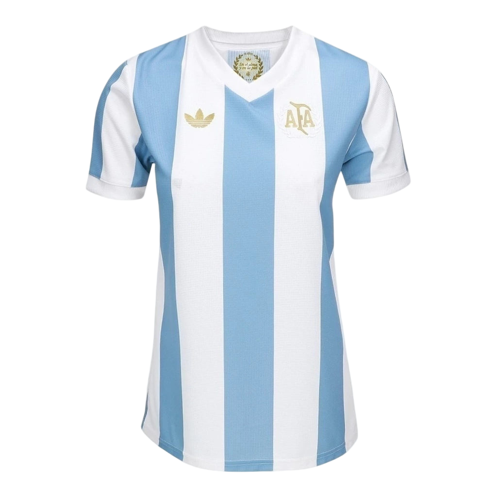 Camisa Seleção Argentina Edição Comemorativa 25/26 - Torcedor Adidas Feminina - Branca com listras em azul