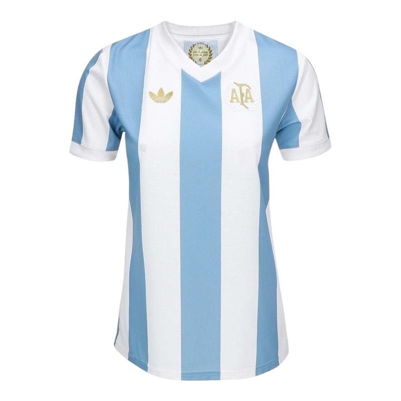Camisa Seleção Argentina Edição Comemorativa 25/26 - Torcedor Adidas Feminina - Branca com listras em azul