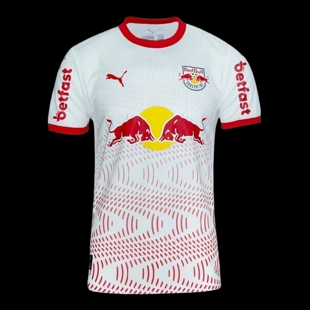 Camisa Red Bull Bragantino I 25/26 - Torcedor Puma Masculina - Branca com detalhes em vermelho e Com Patrocínio