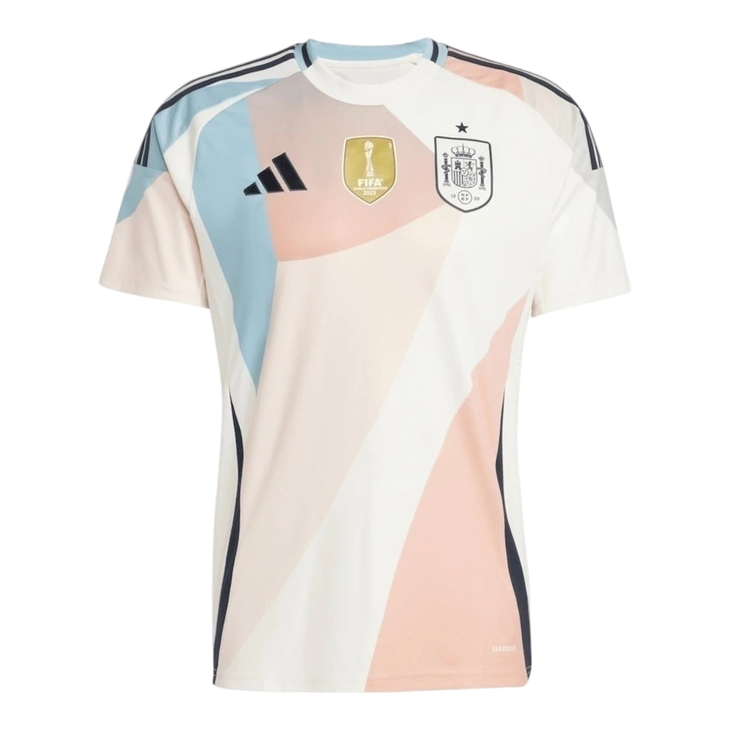 Camisa Seleção Espanha Eurocopa II 25/26 - Torcedor Adidas Masculina - Branca com detalhes em rosa e azul