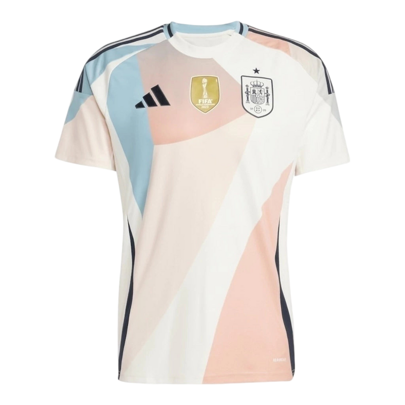 Camisa Seleção Espanha Eurocopa II 25/26 - Torcedor Adidas Masculina - Branca com detalhes em rosa e azul